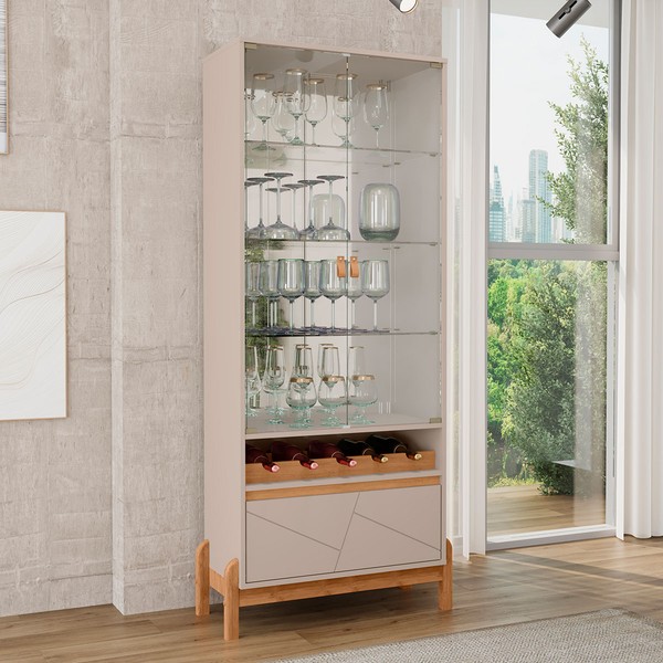 Cristaleira Antália 2 Portas 1 Gaveta Off White/Cedro - Pnr Móveis