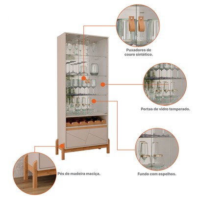 Cristaleira Antália 2 Portas 1 Gaveta Off White/Cedro - Pnr Móveis
