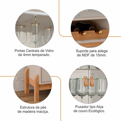 Cristaleira Antália 2 Portas 1 Gaveta Off White/Cedro - Pnr Móveis