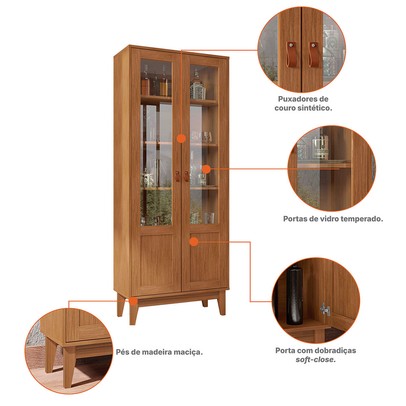 Cristaleira Dacar 2 Portas 3 Prateleiras Cedro - Pnr Móveis