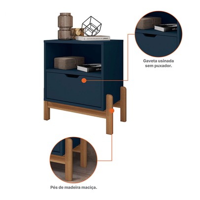 Mesa de Cabeceira Pomerode 1 Gaveta Azul Cobalto - Pnr Móveis