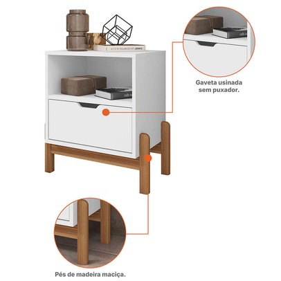 Mesa de Cabeceira Pomerode 1 Gaveta Branco - Pnr Móveis
