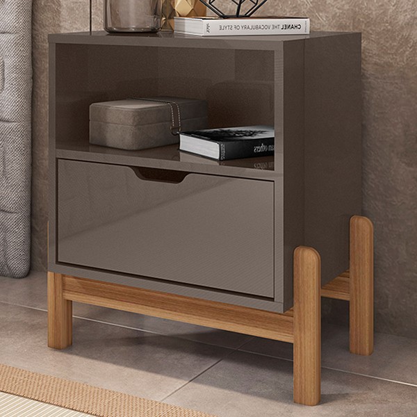 Mesa de Cabeceira Pomerode 1 Gaveta Cinza Perola - Pnr Móveis