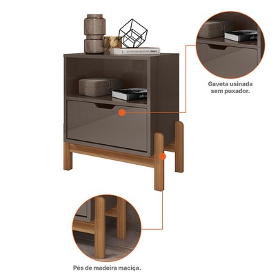 Mesa de Cabeceira Pomerode 1 Gaveta Cinza Perola - Pnr Móveis