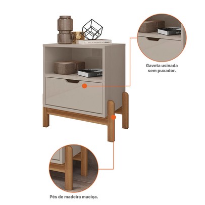 Mesa de Cabeceira Pomerode 1 Gaveta Off White - Pnr Móveis