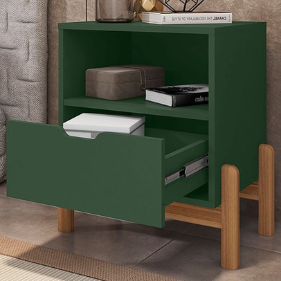 Mesa de Cabeceira Pomerode 1 Gaveta Verde Oliva - Pnr Móveis