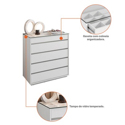 Cômoda Anchieta 5 Gavetas Branco - Pnr Móveis