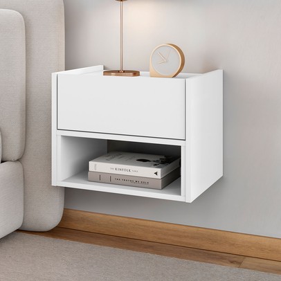 Mesa de Cabeceira Pierre 1 Gaveta Branco - Pnr Móveis