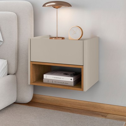 Mesa de Cabeceira Pierre 1 Gaveta Off White/Cedro - Pnr Móveis