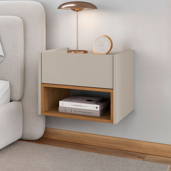 Mesa de Cabeceira Pierre 1 Gaveta Off White/Cedro - Pnr Móveis