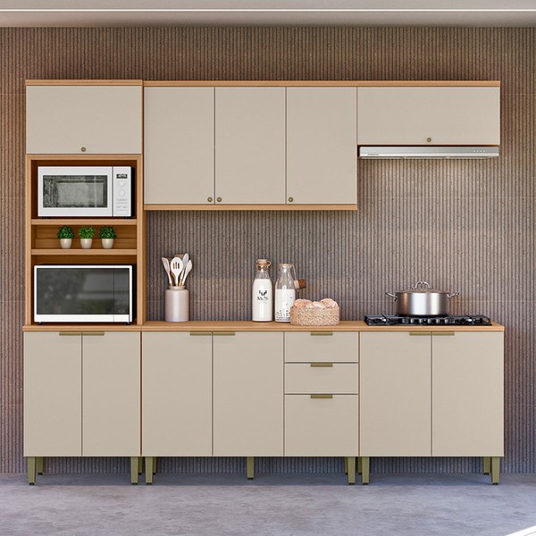 Cozinha Completa Selene 12 Portas 2 Gavetas 100% Mdf 810016103 Jequitibá/Off White - Linea Brasil