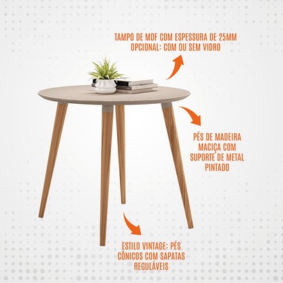 Mesa de Madeira Mallet com Tampo de Vidro Off White 050.377 - Pnr Móveis