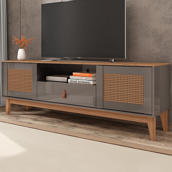 Rack para TV Até 60 Polegadas Vidigal 2 Portas 1 Gaveta Cinza Perola/Noce - Pnr Móveis