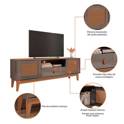 Rack para TV Até 60 Polegadas Vidigal 2 Portas 1 Gaveta Cinza Perola/Noce - Pnr Móveis