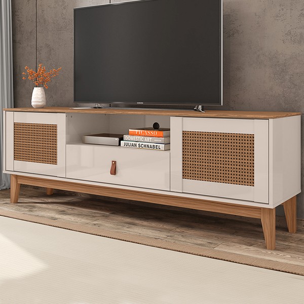 Rack para TV Até 60 Polegadas Vidigal 2 Portas 1 Gaveta Off White/Noce - Pnr Móveis