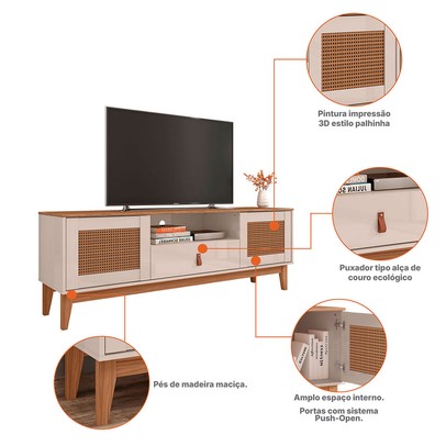 Rack para TV Até 60 Polegadas Vidigal 2 Portas 1 Gaveta Off White/Noce - Pnr Móveis
