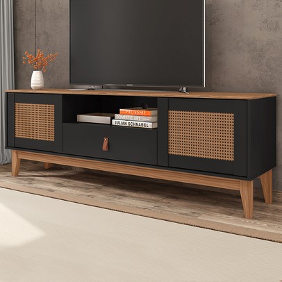 Rack para TV Até 60 Polegadas Vidigal 2 Portas 1 Gaveta Preto/Noce - Pnr Móveis