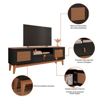 Rack para TV Até 60 Polegadas Vidigal 2 Portas 1 Gaveta Preto/Noce - Pnr Móveis