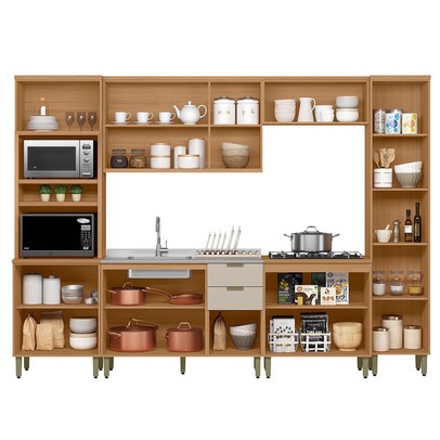 Cozinha Completa Selene 13 Portas 2 Gavetas 100% Mdf Jequitibá/Off White - Linea Brasil