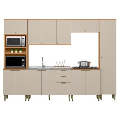 Cozinha Completa Selene 13 Portas 2 Gavetas 100% Mdf Jequitibá/Off White - Linea Brasil