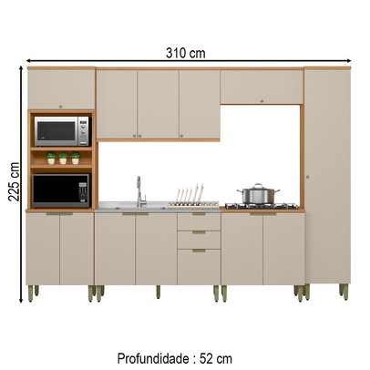 Cozinha Completa Selene 13 Portas 2 Gavetas 100% Mdf Jequitibá/Off White - Linea Brasil