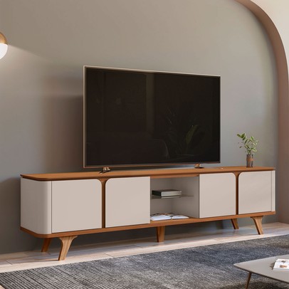 Rack para TV Até 60 Polegadas Freiburgo 4 Portas 1 Prateleira com Vidro Cedro/Off White - Pnr Móveis