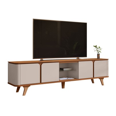 Rack para TV Até 60 Polegadas Freiburgo 4 Portas 1 Prateleira com Vidro Cedro/Off White - Pnr Móveis