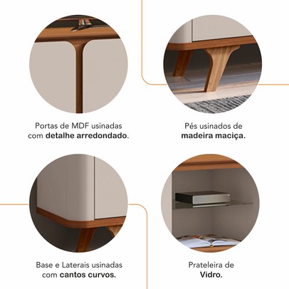 Rack para TV Até 60 Polegadas Freiburgo 4 Portas 1 Prateleira com Vidro Cedro/Off White - Pnr Móveis