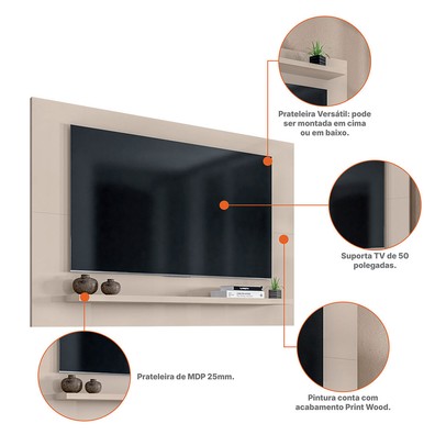 Painel para TV Até 60 Polegadas Mafra 1 Prateleira Off White - Pnr Móveis
