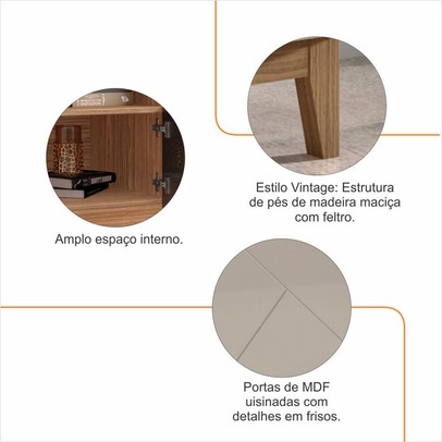 Rack para TV Até 60 Polegadas Belmonte 4 Portas Cinza Perola/Noce - Pnr Móveis