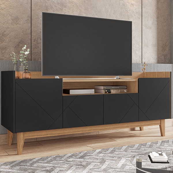 Rack para TV Até 60 Polegadas Belmonte 4 Portas Preto/Noce - Pnr Móveis