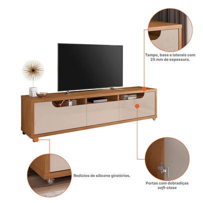 Rack para TV Até 60 Polegadas Madagascar 2 Portas 1 Gaveta Cedro/Off White - Pnr Móveis
