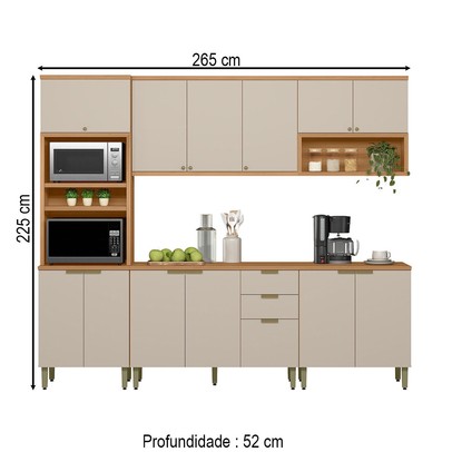 Cozinha Completa Selene 13 Portas 2 Gavetas 100% Mdf 810016083 Jequitibá/Off White - Linea Brasil
