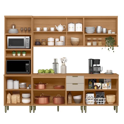 Cozinha Completa Selene 13 Portas 2 Gavetas 100% Mdf 810016083 Jequitibá/Off White - Linea Brasil