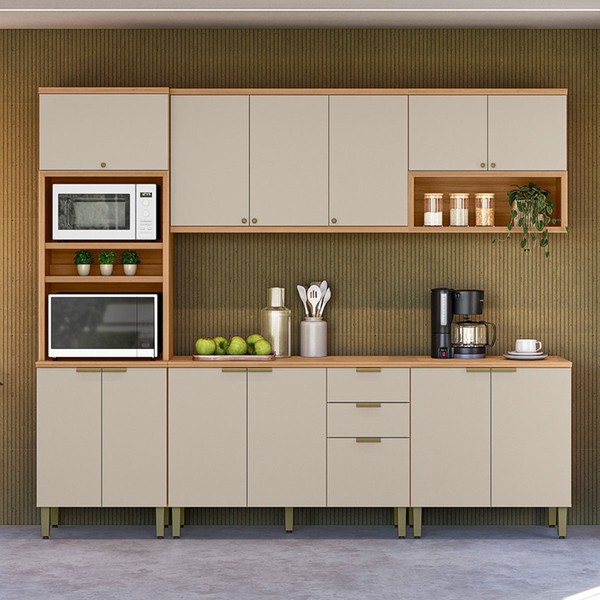 Cozinha Completa Selene 13 Portas 2 Gavetas 100% Mdf 810016083 Jequitibá/Off White - Linea Brasil