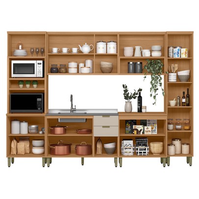 Cozinha Completa Selene 14 Portas 2 Gavetas 100% Mdf 810016086 Jequitibá/Off White - Linea Brasil