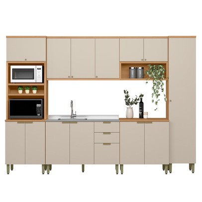 Cozinha Completa Selene 14 Portas 2 Gavetas 100% Mdf 810016086 Jequitibá/Off White - Linea Brasil
