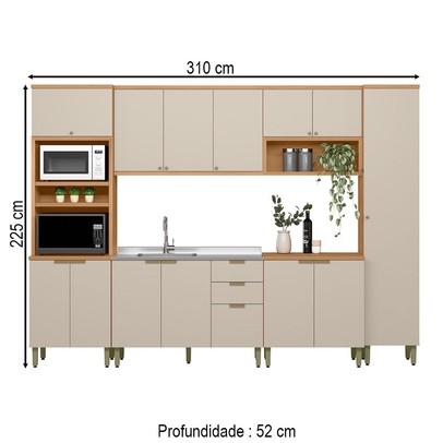 Cozinha Completa Selene 14 Portas 2 Gavetas 100% Mdf 810016086 Jequitibá/Off White - Linea Brasil