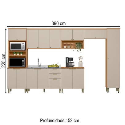 Cozinha Completa Selene 15 Portas 2 Gavetas 100% Mdf Jequitibá/Off White Fosco - Linea Brasil