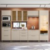 Cozinha Completa Atena 11 Portas 7 Gavetas 100% Mdf com Vidro Jequitibá/Off White Fosco - Linea Brasil
