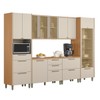 Cozinha Completa Atena 13 Portas 7 Gavetas 100% Mdf com Vidro Jequitibá/Off White - Linea Brasil