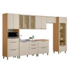 Cozinha Completa Atena 14 Portas 7 Gavetas 100% Mdf com Vidro Jequitibá/Off White - Linea Brasil