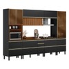 Cozinha Completa Proença 8 Portas 9 Gavetas Ripado 100% Mdf com Vidro Dp3302rp Nogueira/Carbono Prime - Demóbile
