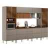 Cozinha Completa Proença 8 Portas 9 Gavetas Ripado 100% Mdf com Vidro Dp3302rp Nogueira/Nude - Demóbile