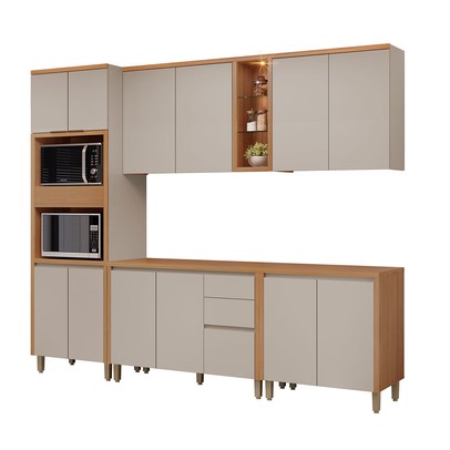 Cozinha Completa Allure 13 Portas 3 Gavetas 100% Mdf Jequitibá/Gris - Linea Brasil