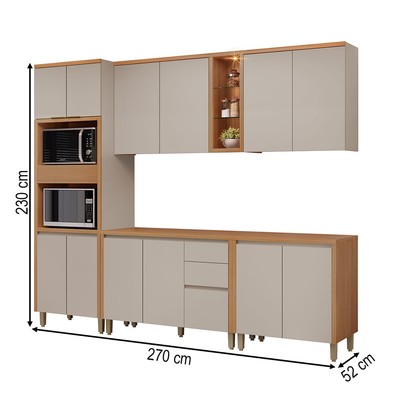 Cozinha Completa Allure 13 Portas 3 Gavetas 100% Mdf Jequitibá/Gris - Linea Brasil