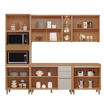 Cozinha Completa Allure 13 Portas 3 Gavetas 100% Mdf Jequitibá/Gris - Linea Brasil