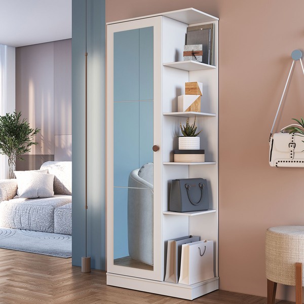 Sapateira Camille 1 Porta 8 Prateleiras com Espelho Branco - Indékes