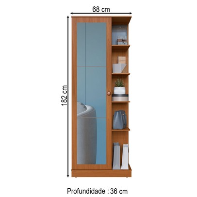 Sapateira Camille 1 Porta 8 Prateleiras com Espelho Branco/Freijó - Indékes