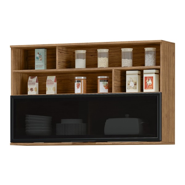 Armário Aéreo Cozinha Cloe 1 Porta Basculante Porta Temperos 100% Mdf Freijó - Pnr Móveis